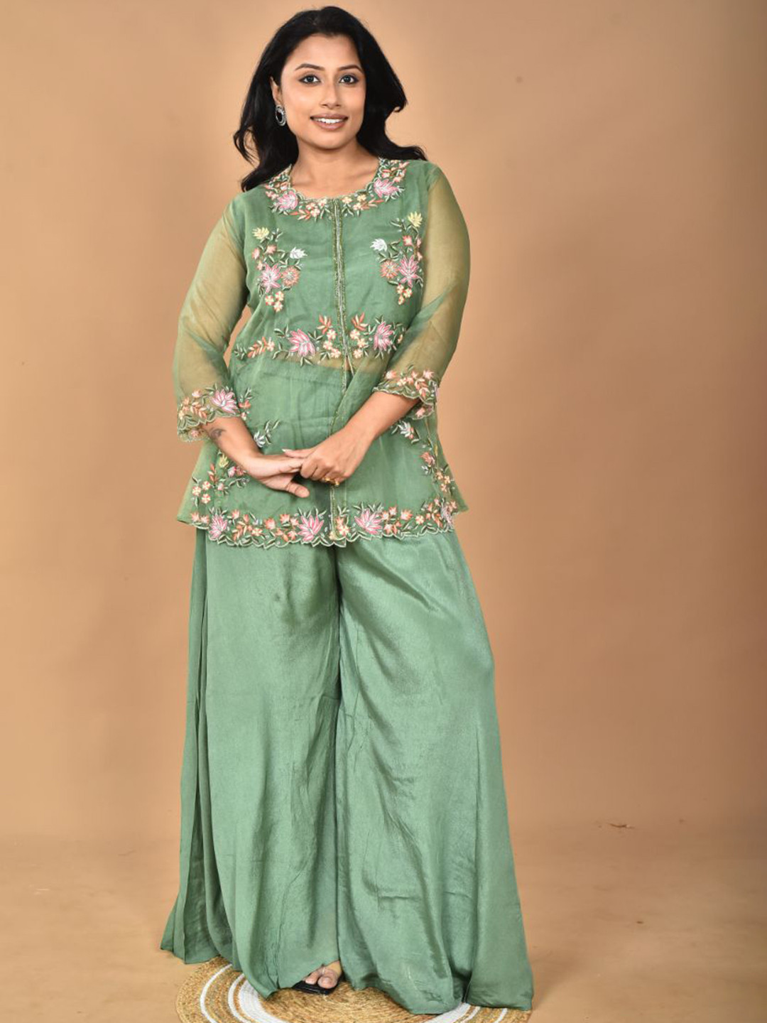 Morchari Hand Embroidered Top With Palazzos Co-Ords