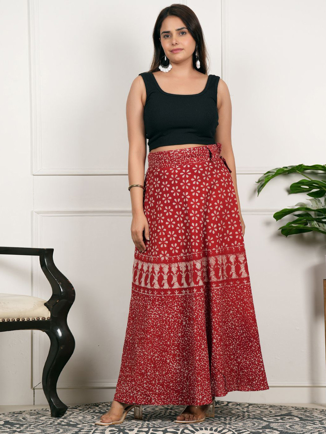 Style Shoes Floral Printed Pure Cotton Flared Maxi Skirt