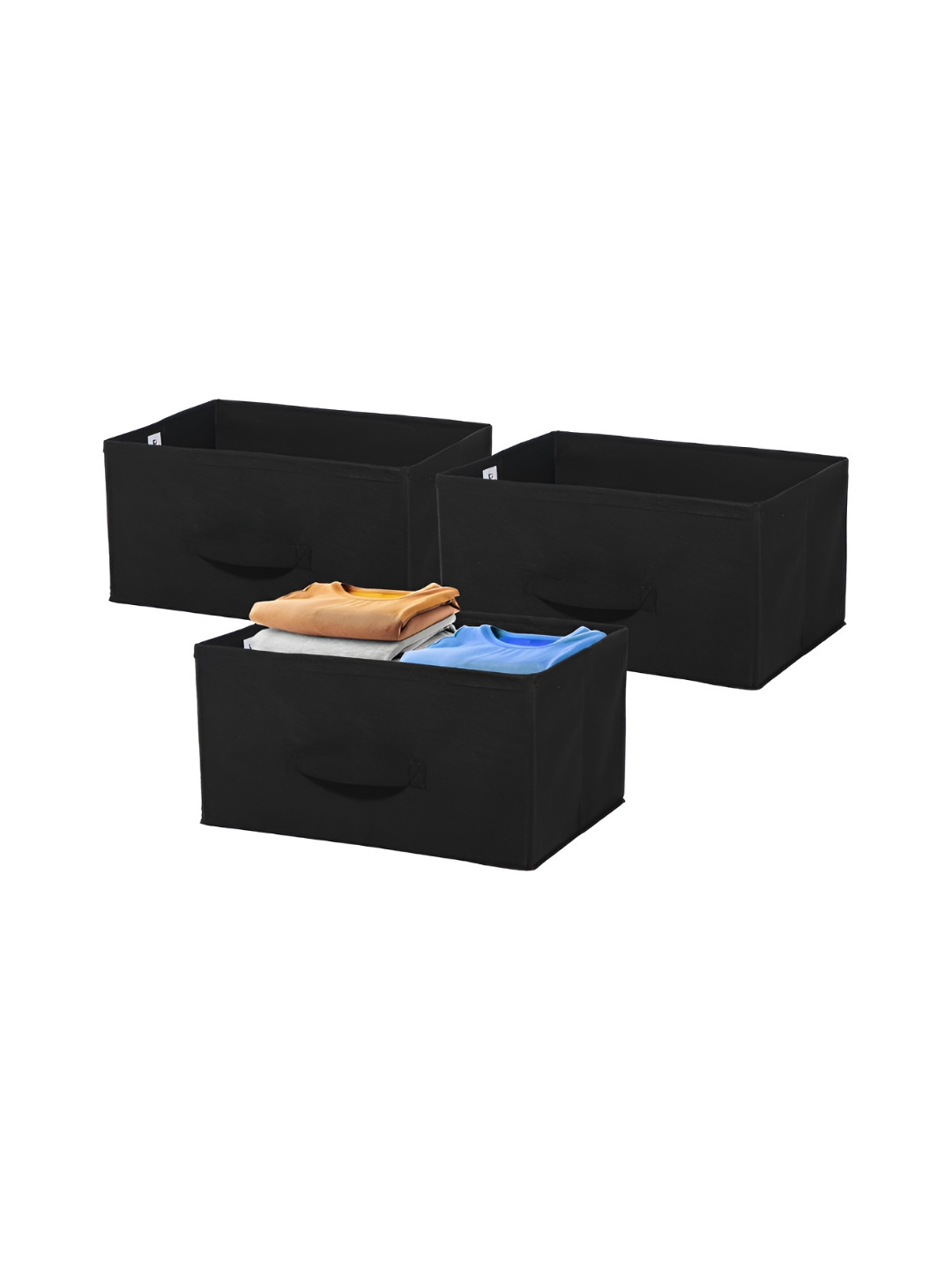 Aura Set of 3 Black Non-Woven Foldable Cloth Storage Organiser Wardrobe Drawer Box