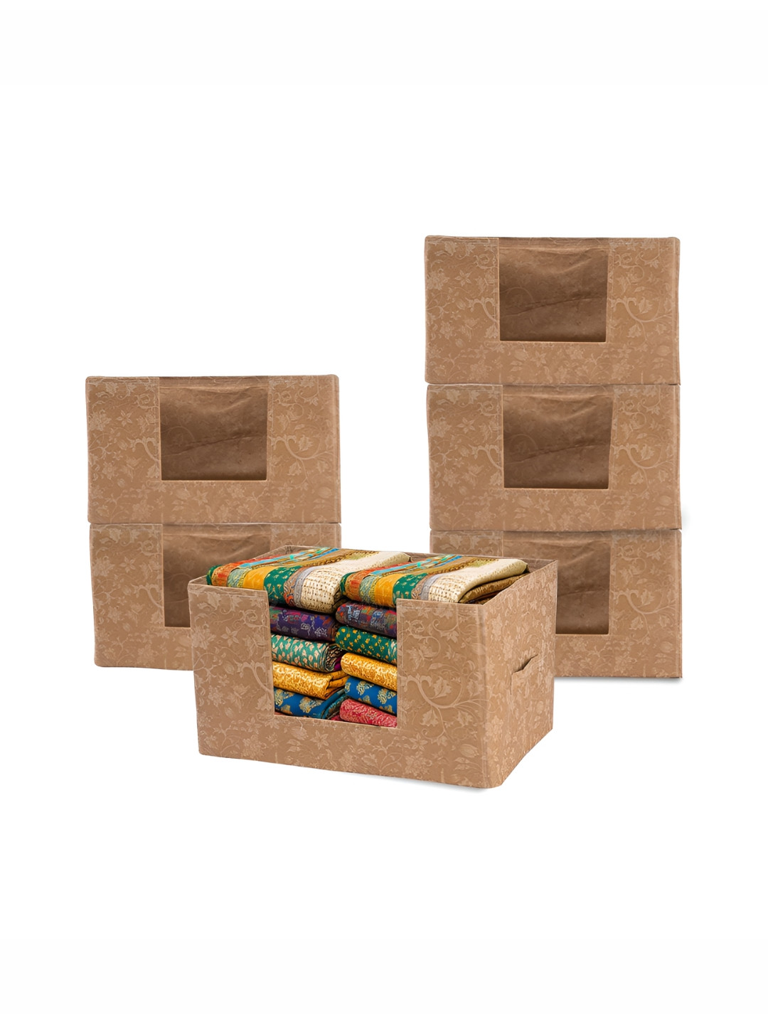 Aura Set of 6 Beige Cloth Storage Box Wardrobe Closet Storage Organizer