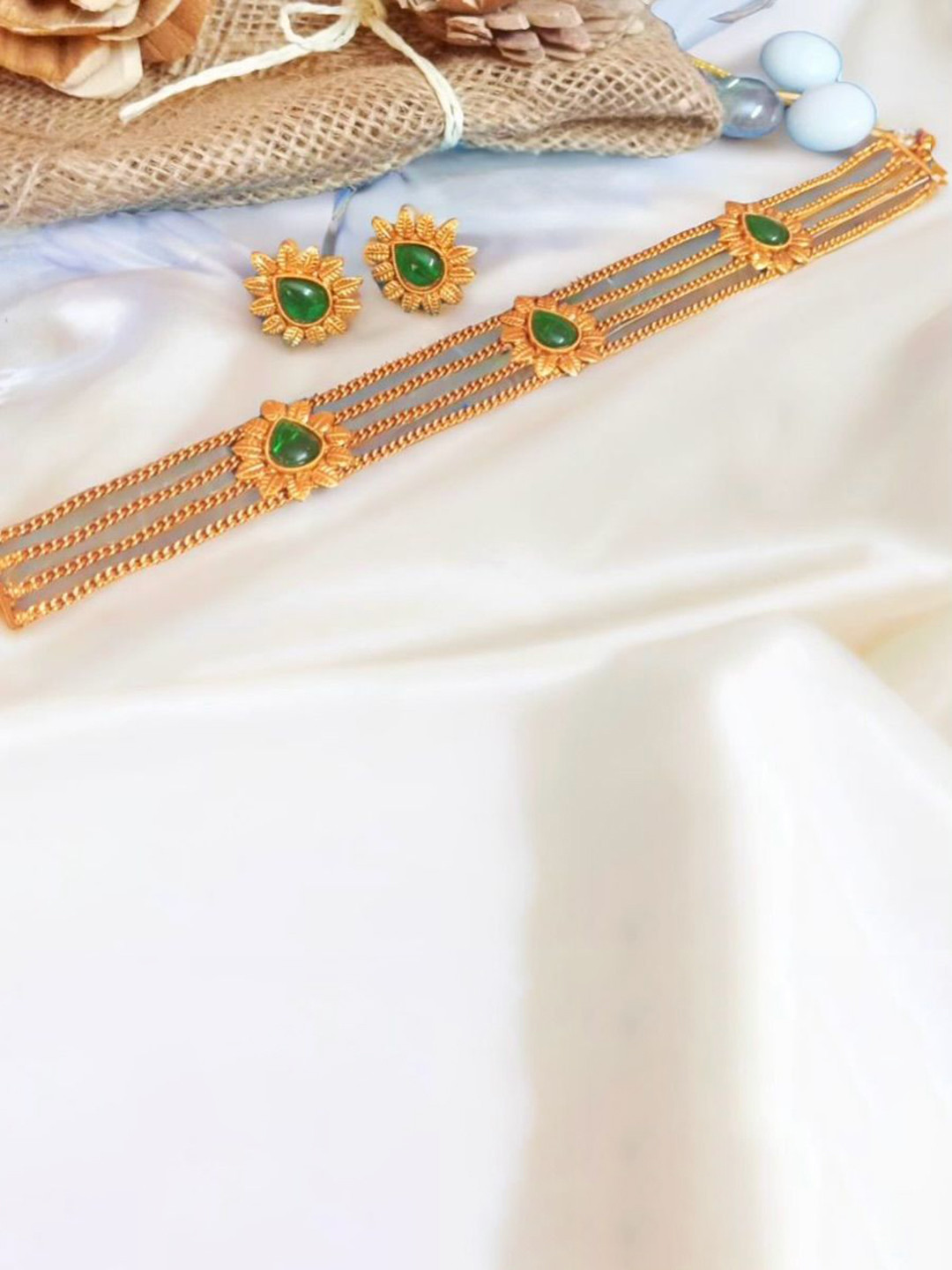 BlingNation Gold-Plated Artificial Stone Studded Jewellery Set