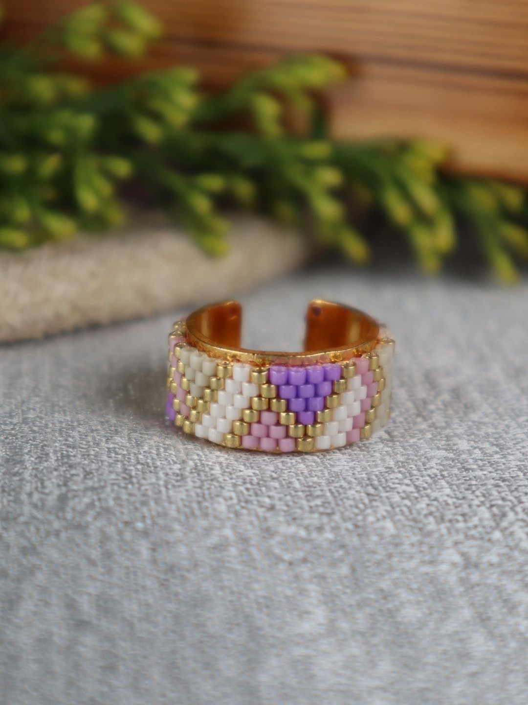 Threads & Beads Gold-Plated Lush Beaded Adjustable Finger Ring
