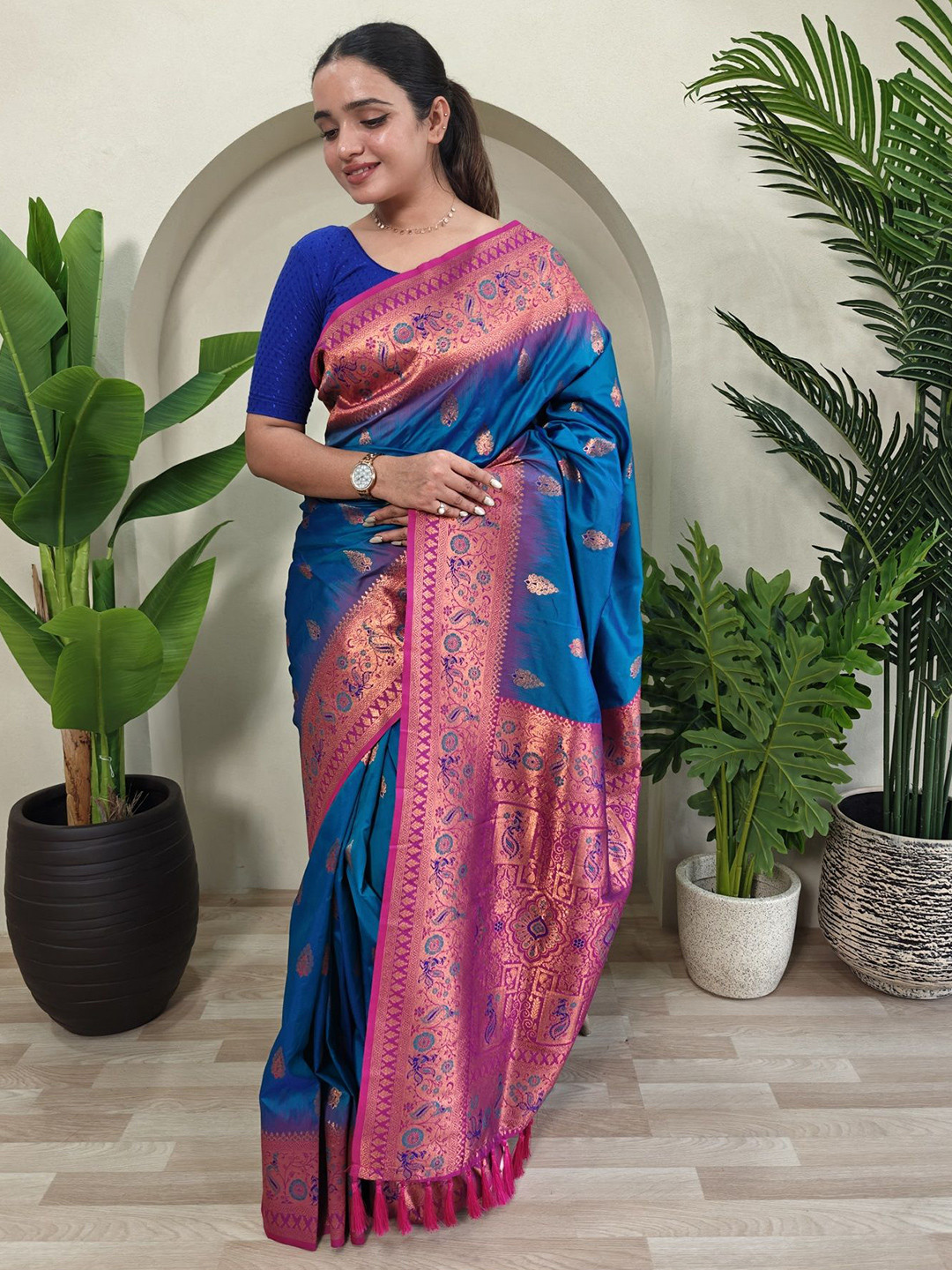 MORDEN MUSE Ethnic Motifs Zari Pure Silk Paithani Saree