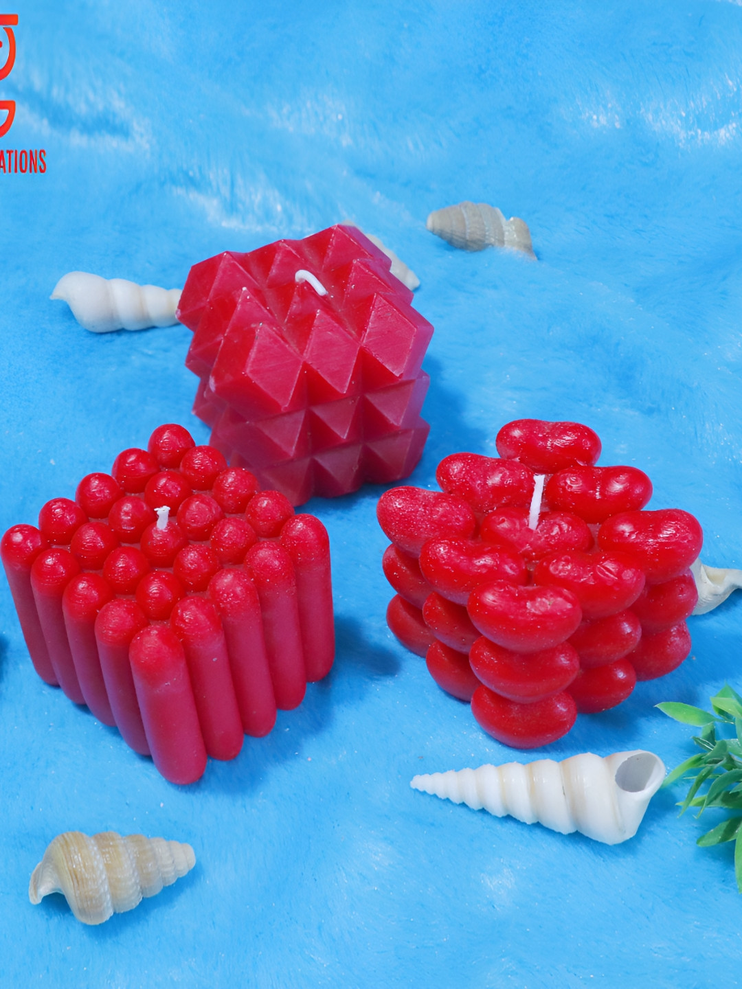 Aura Handmade Heart, Missile and Rose Cube 3Pcs Scented Solid Tea Light Candles