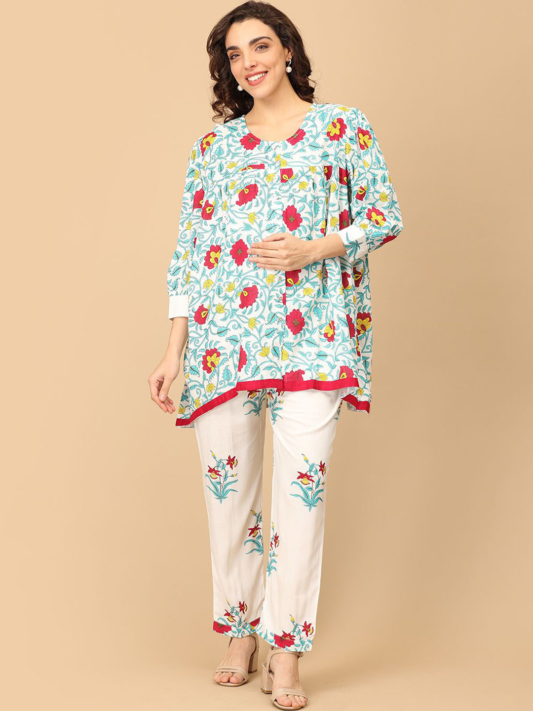 The Mom Store Printed Organic Cotton Round-Neck Tunic With Trousers Co-Ords