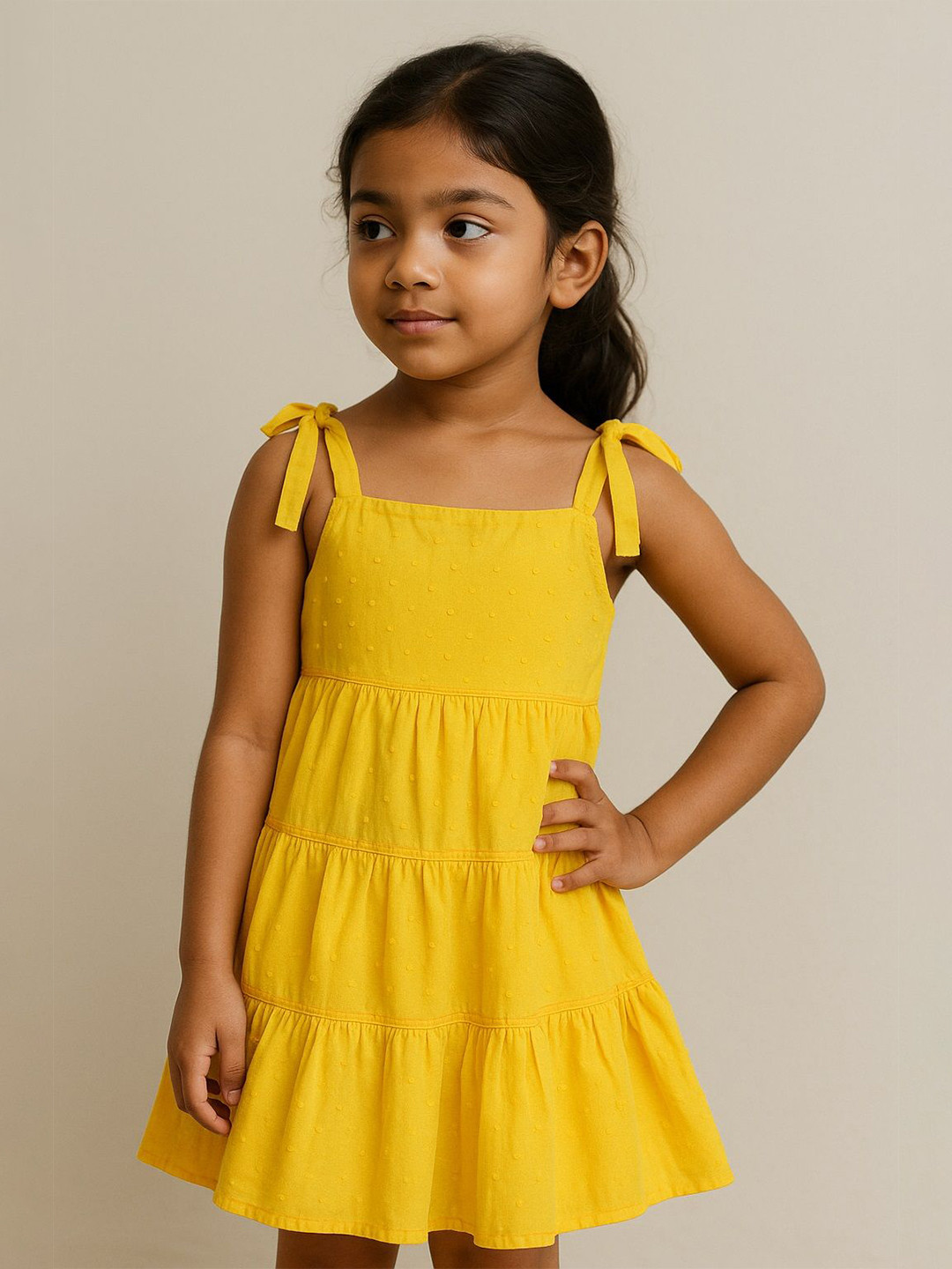EARTHY TWEENS Marigold Tie-Up Tier Dress