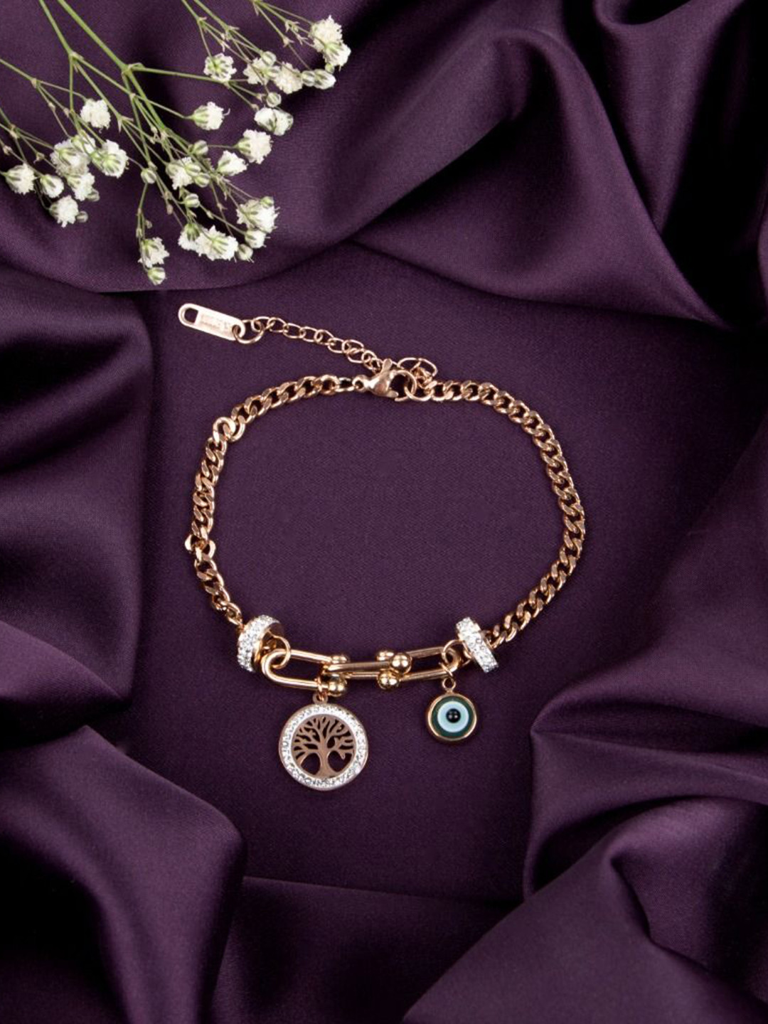 LA FILLE D'OR Rose Gold-Plated Cubic Zirconia Link Bracelet