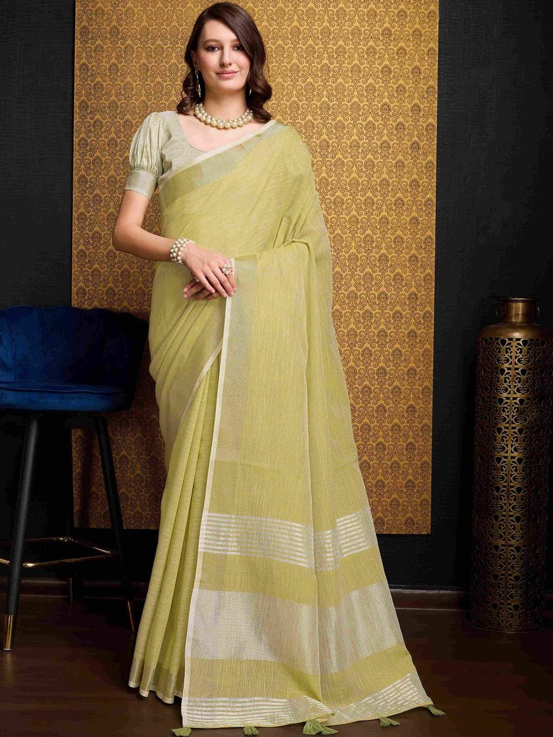 KALINI Yellow Pure Linen Sarees