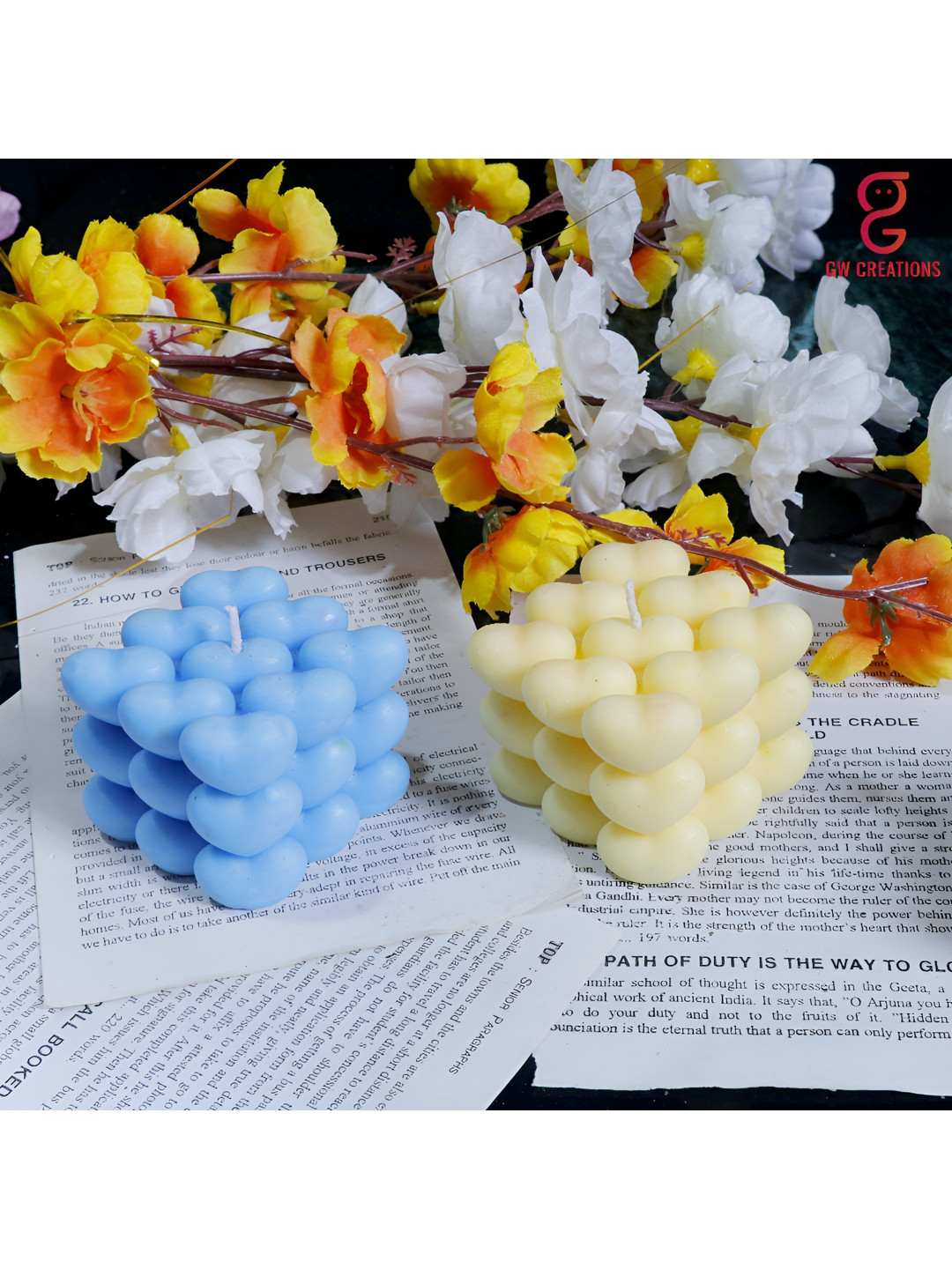 Aura Heart Cube 2Pcs Scented 1 Wick Scented Solid Square Regular Tea Light Candles