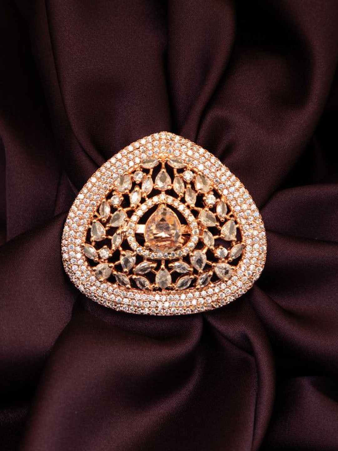 LA FILLE D'OR Rose Gold-Plated American Diamond Finger Ring