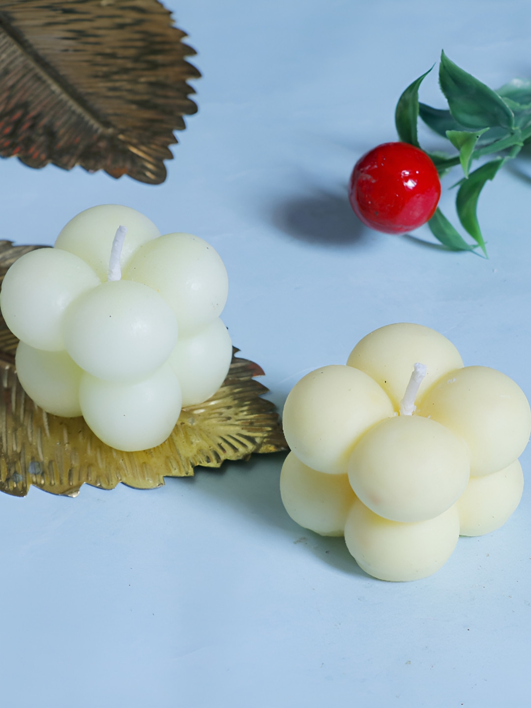 Aura Handmade Small Bubble 2Pcs Sandalwood Jasmine Solid Square Regular Pillar Candles