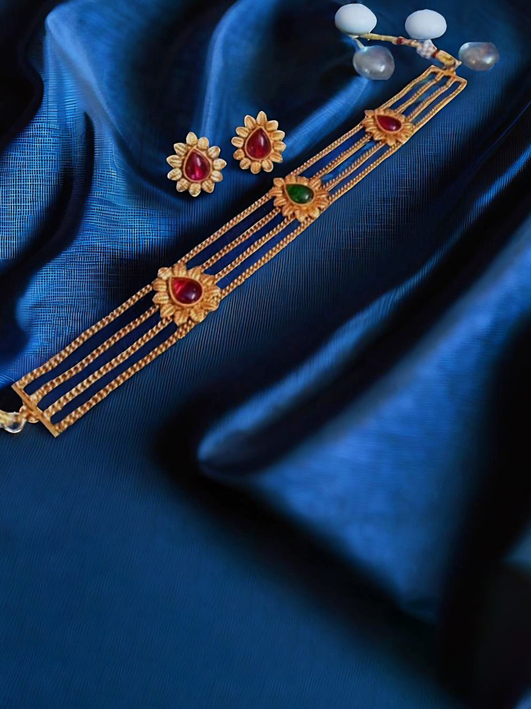 BlingNation Gold-Plated Artificial Stone Studded JewellerySet