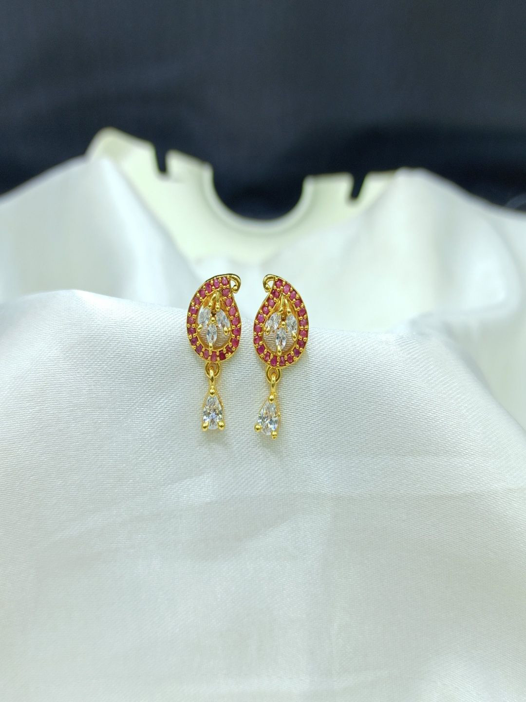 PRS GOLD COVERING Gold-Plated Artificial Stones Studded Contemporary Drop Earrings