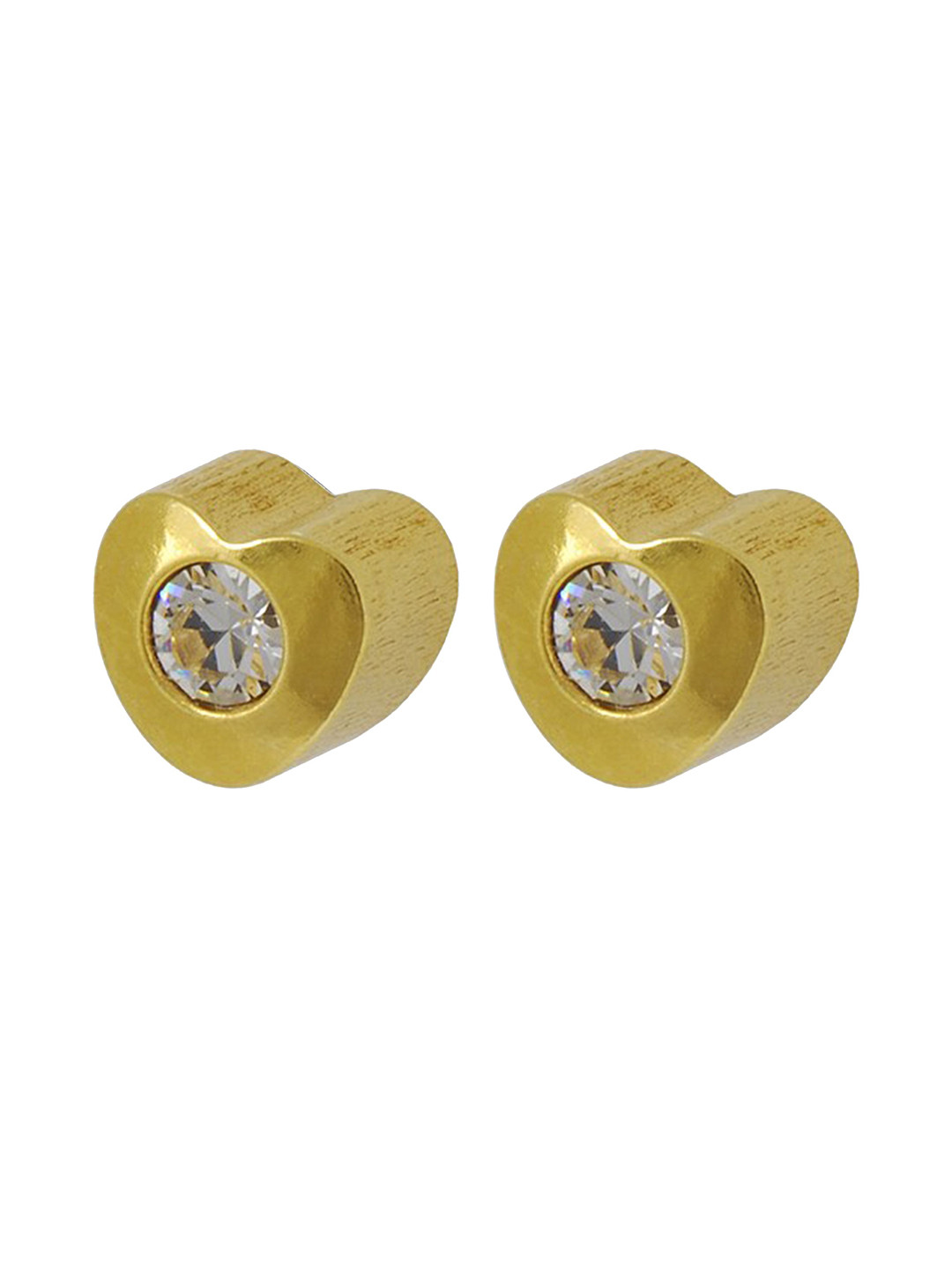 STUDEX Stainless Steel 24K Pure Gold Plated Crystals Studded Bezel Heart Shaped Studs