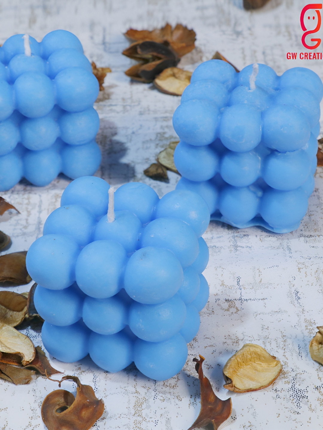 Aura Handmade Bubble Cube 3Pcs Scented 1 Wick Scented Solid Square Regular Pillar Candles