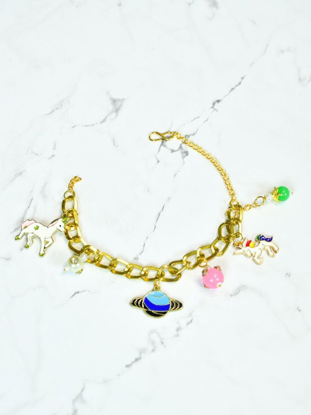 SOWPEACE Gold-Plated Artificial Stones Studded Charm Bracelet