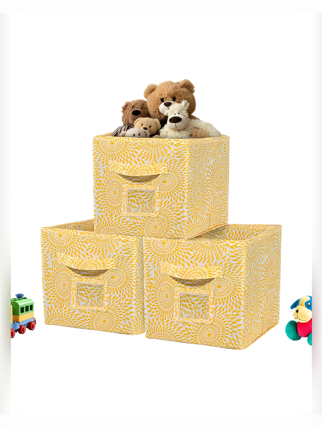 Aura Set of 3 Yellow Non-Woven Wardrobe Cloth Organiser & Storage Box