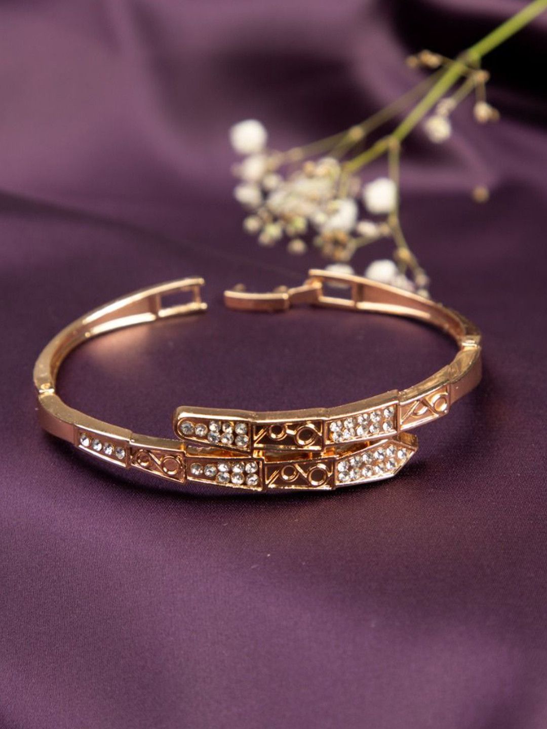 LA FILLE D'OR Women Brass Cubic Zirconia Gold-Plated Wraparound Bracelet