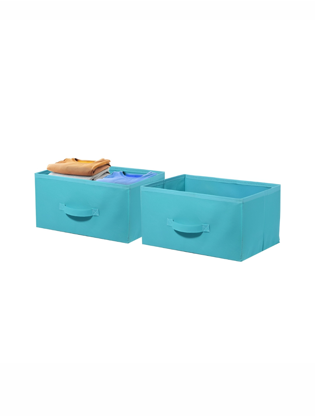Aura Set of 2 Green Non-Woven Foldable Cloth Storage Box for Wardrobe Organiser
