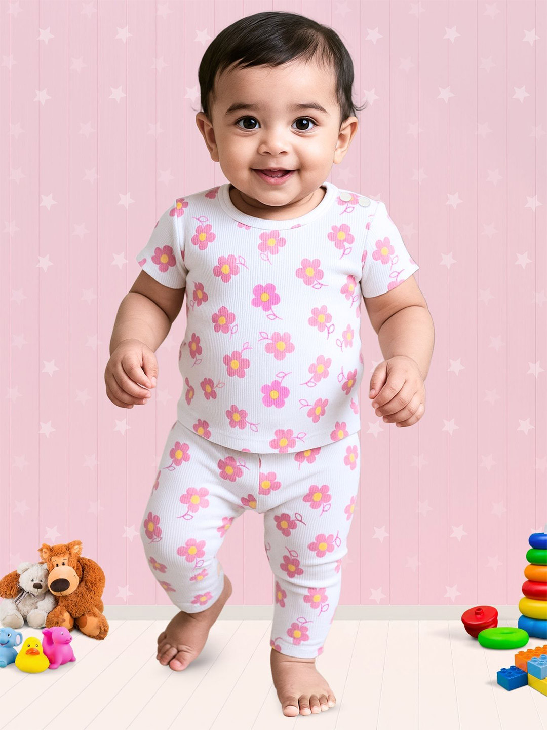 Nuego Infants Girls Floral Print Cotton Blend Top with Leggings Clothing Set