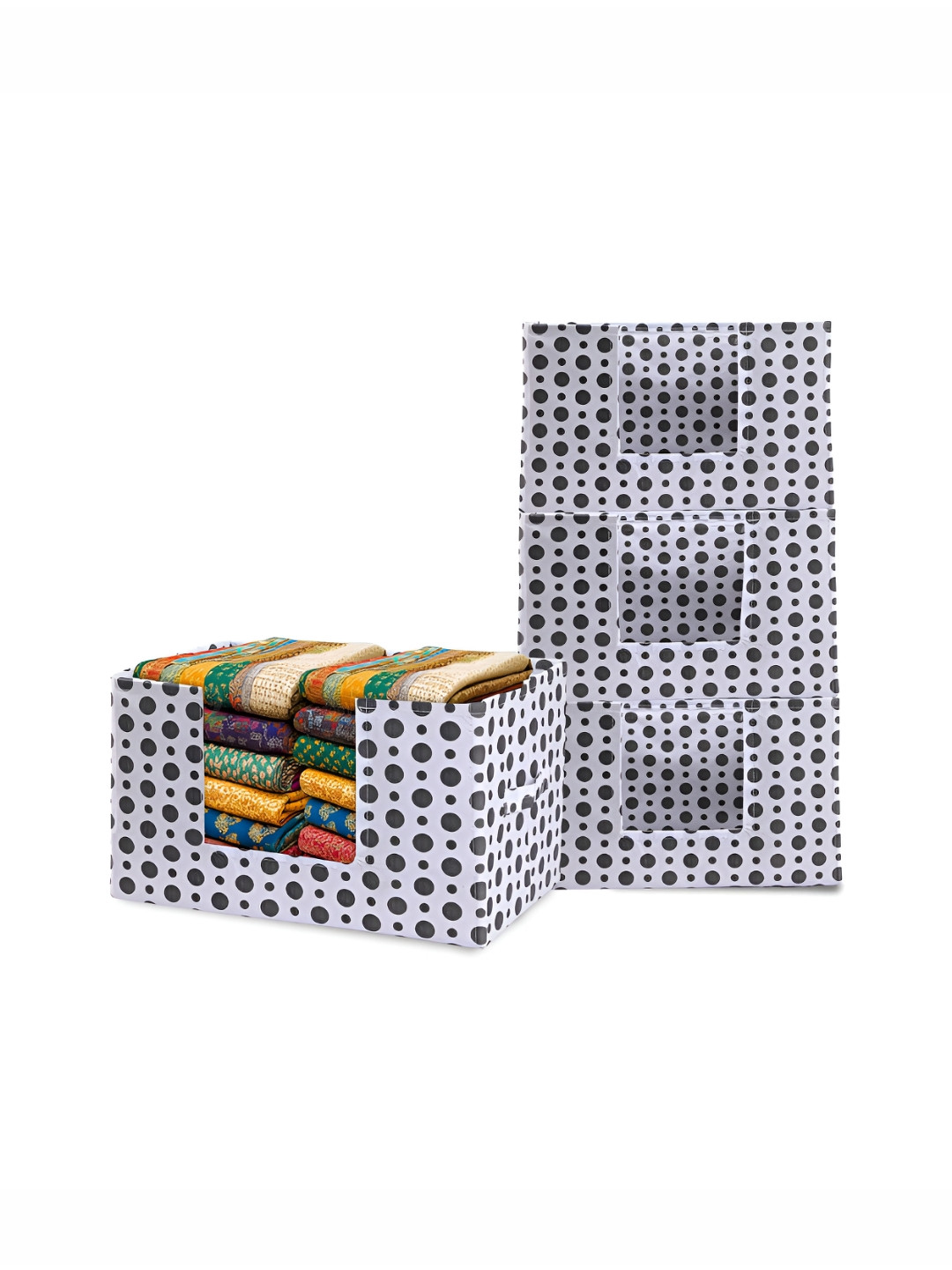 Aura 4 Pcs White Cloth Organizer Wardrobe Drawer Storage Box with Handle