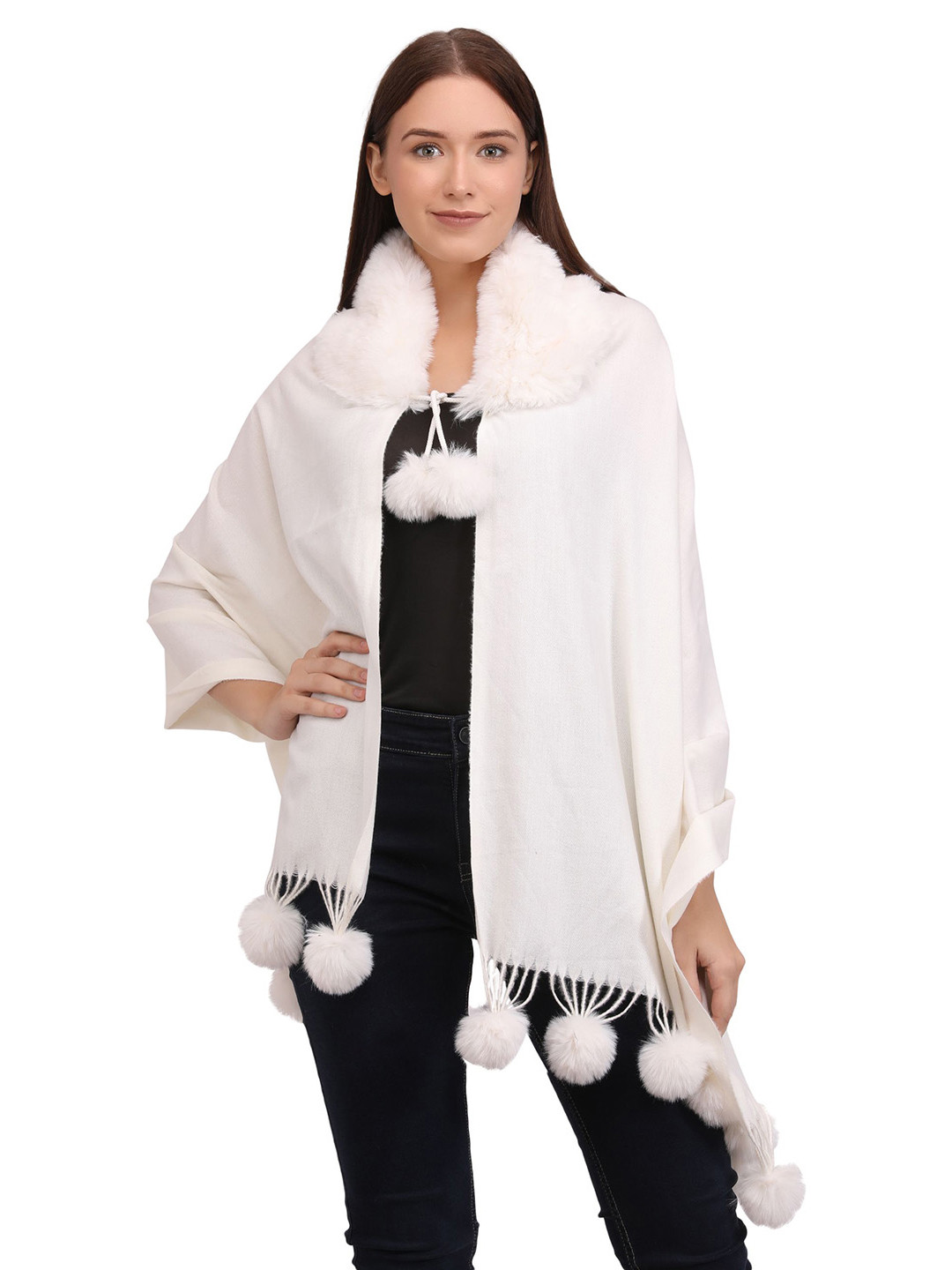 Manra 17 Coller Ball Woolen Shawl