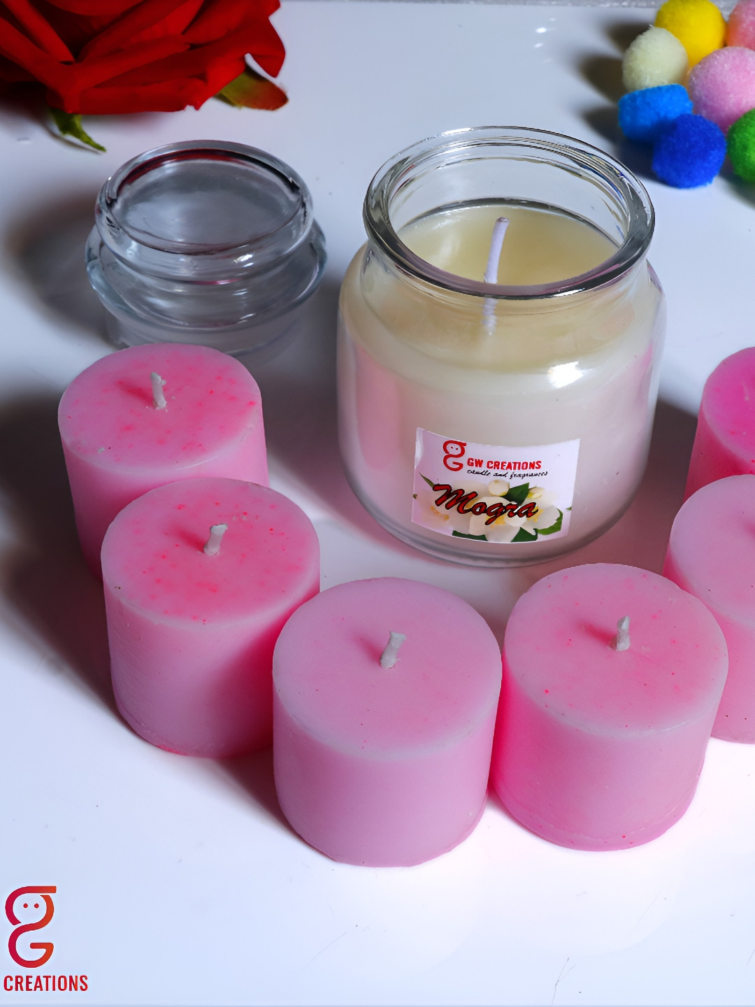 Aura 6Pcs Scented 1 Wick Mogra Solid Geometric Regular Pillar Candles