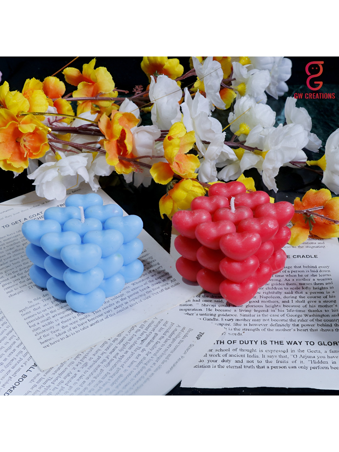 Aura Handmade Heart Cube 2Pcs 1 Wick Scented Solid Square Regular Tea Light Candles