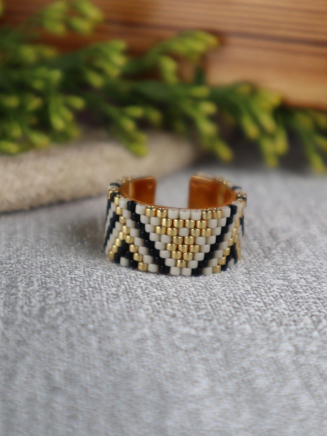 Threads & Beads Gold-Plated Owl Beaded Adjustable Finger Ring