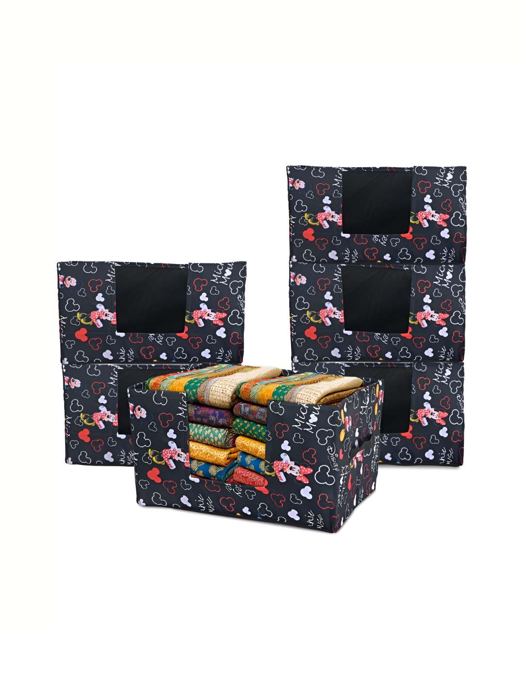 Aura Black & Pink 6 Pieces Disney Mickey Printed Drawer Organisers