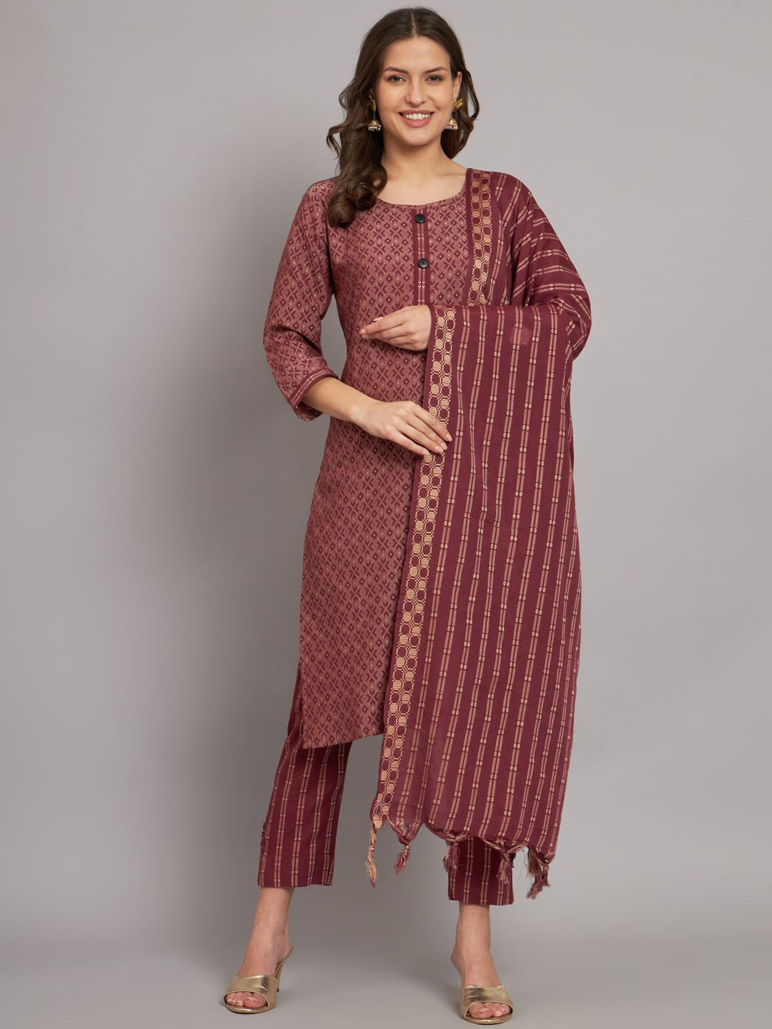Andheriyas Collection Geometric Woven Design Kurta with Trousers & Dupatta