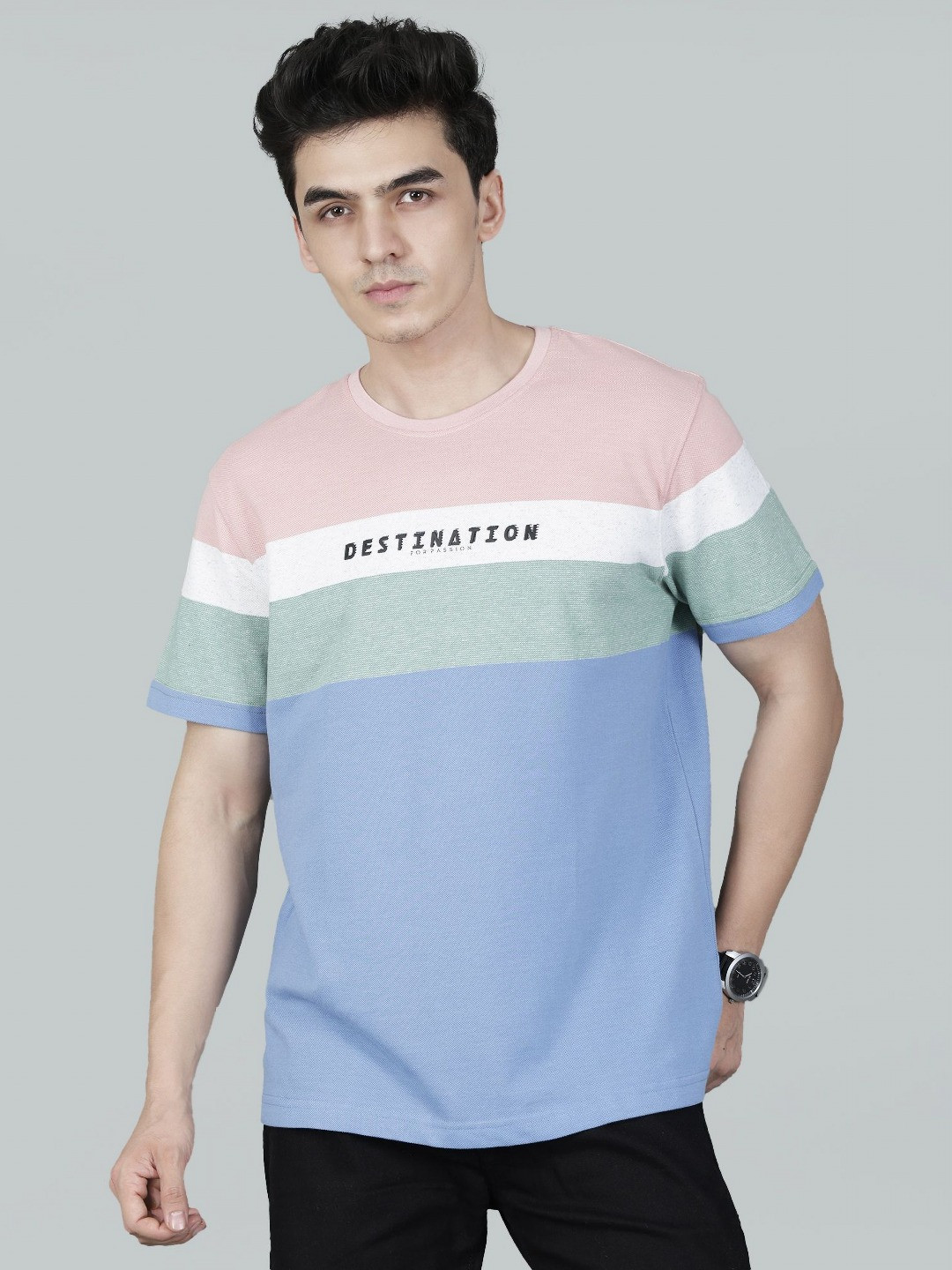 Fort Collins Colourblocked Round Neck Cotton T-shirt