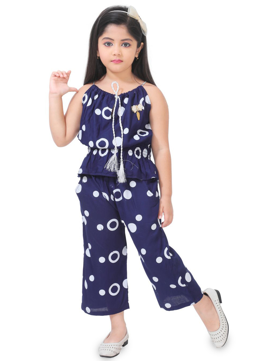 LINKKART FASHION Girls Geometric Printed Tie-Up Neck Top With Palazzos