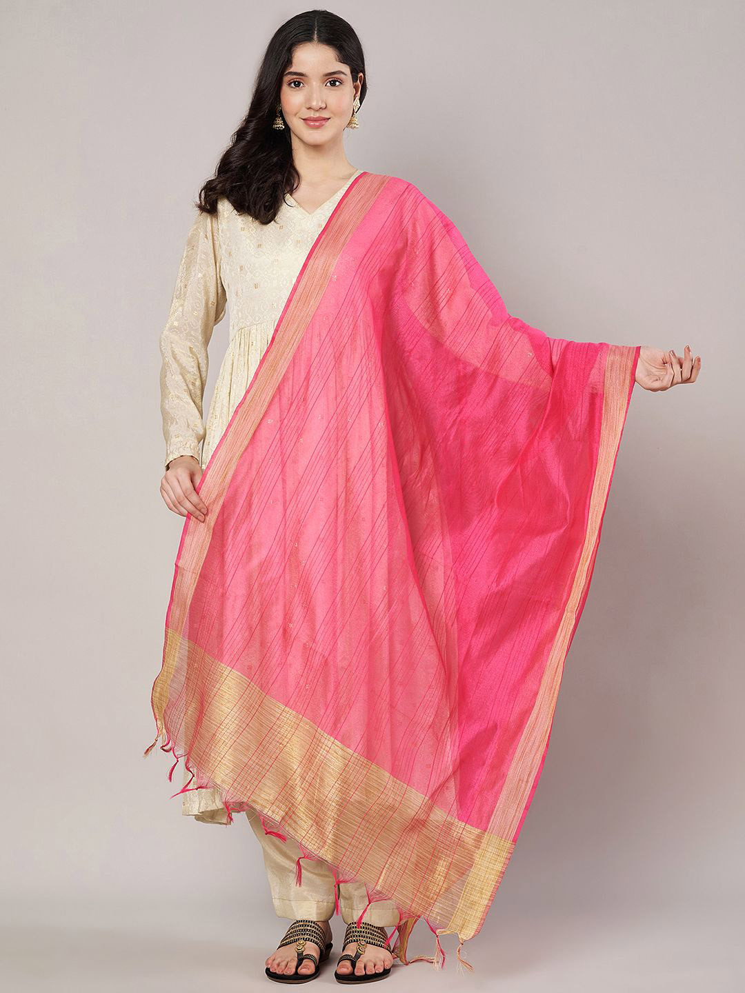 MUFFLY Women Woven Design Dupatta with Zari