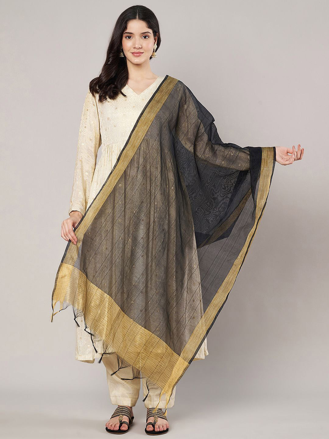 MUFFLY Woven Design Dupatta with Zari