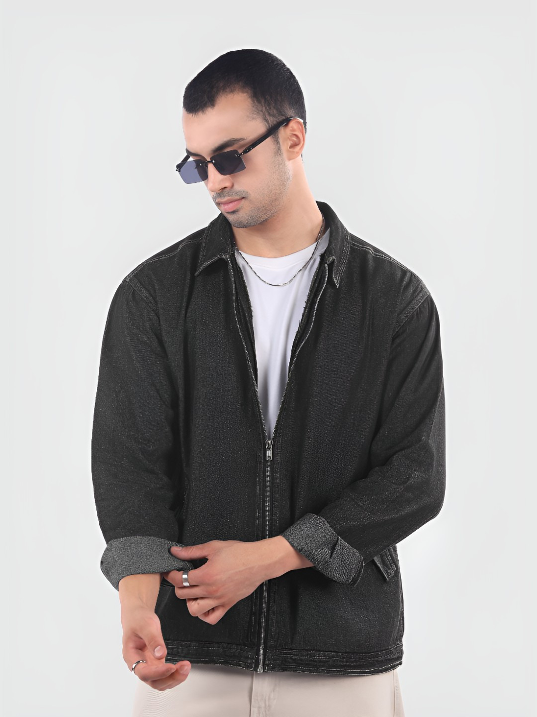 Beyoung Black Denim Zipper Shacket