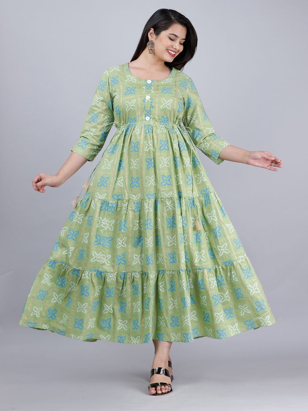 BHAGLI Women Floral Printed Tiered Kurta
