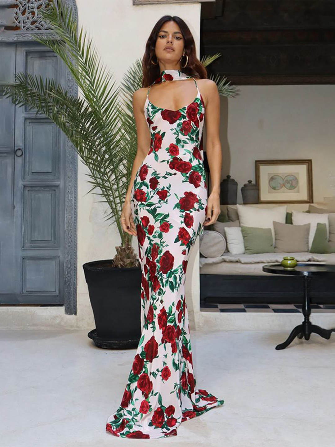 MIAKEE Gilroy Women Floral Print Maxi Dress With Stole