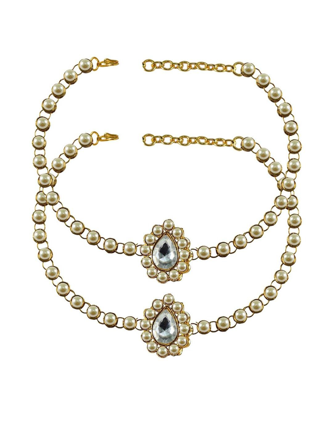 Vidhya Kangan White Moti-Gold Plated Brass Anklet 2 Pieces