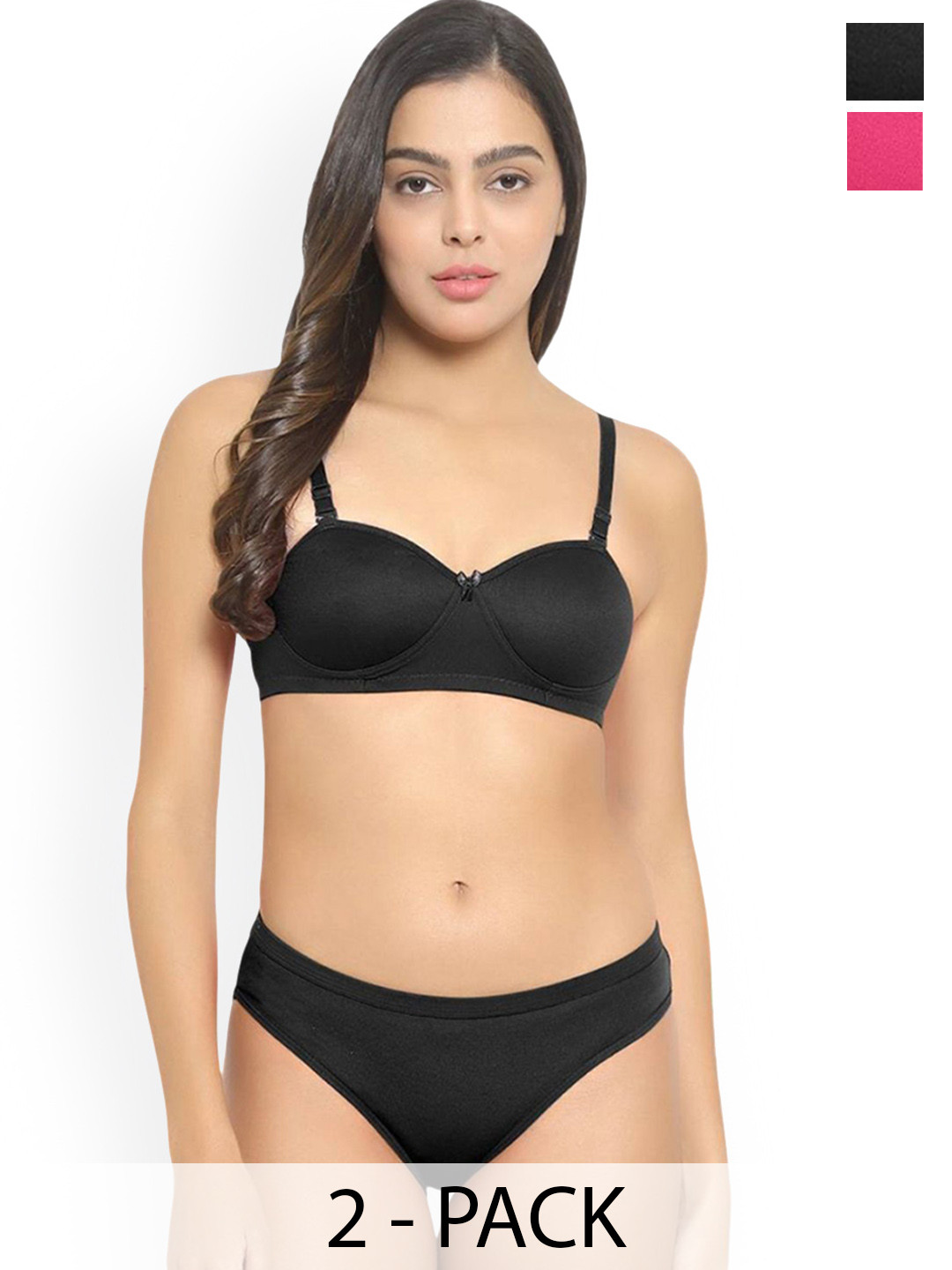 PIBU Pack Of 2 Cotton Lightly Padded Lingerie Set B_Demi-Set_Bl,P