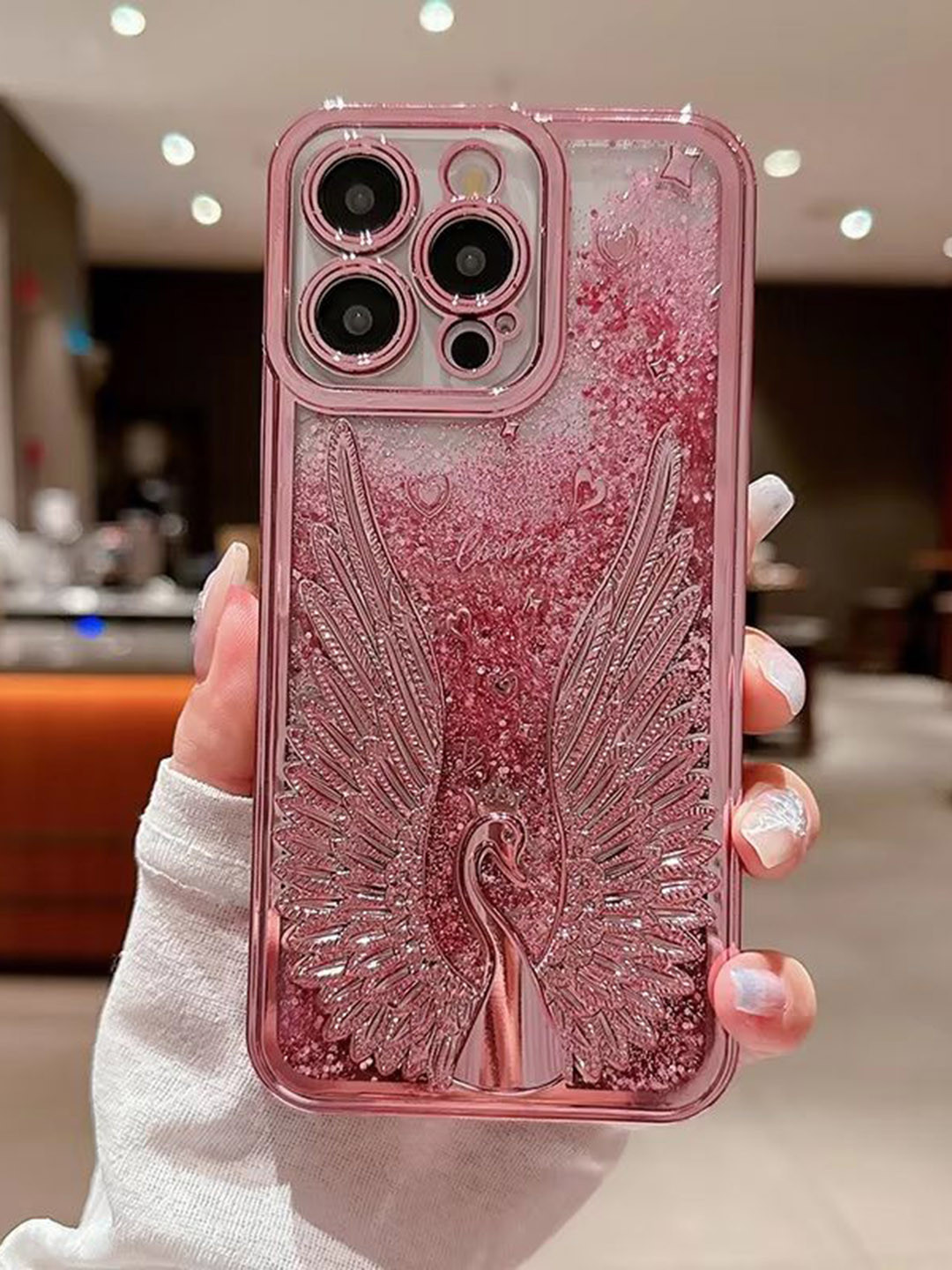 CASE CREATION iPhone 14 3D Diamond Quicksand Swan Liquid Bumper Case