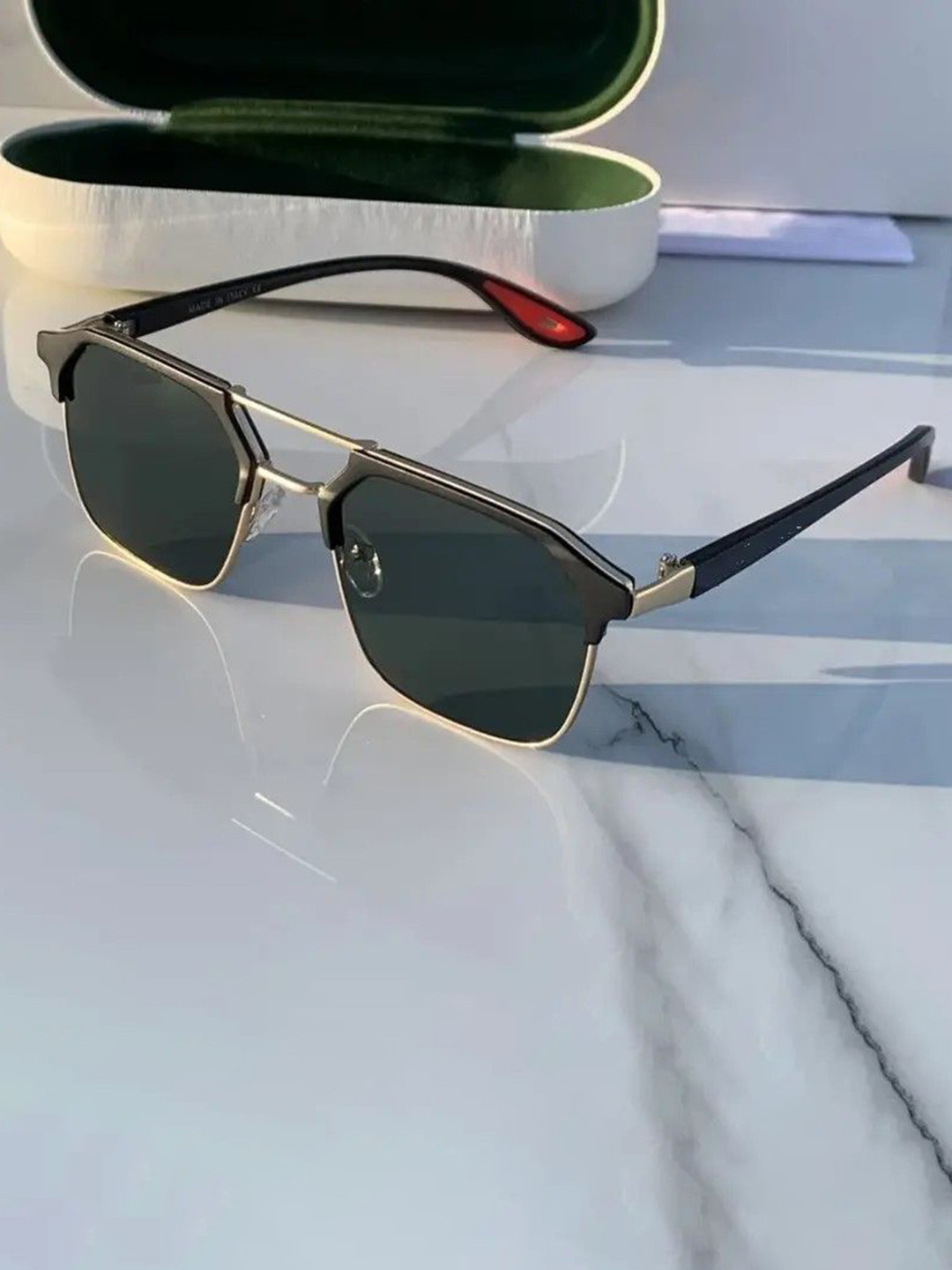 SPADEACES Men Metal Frame UV Protection Square Sunglasses