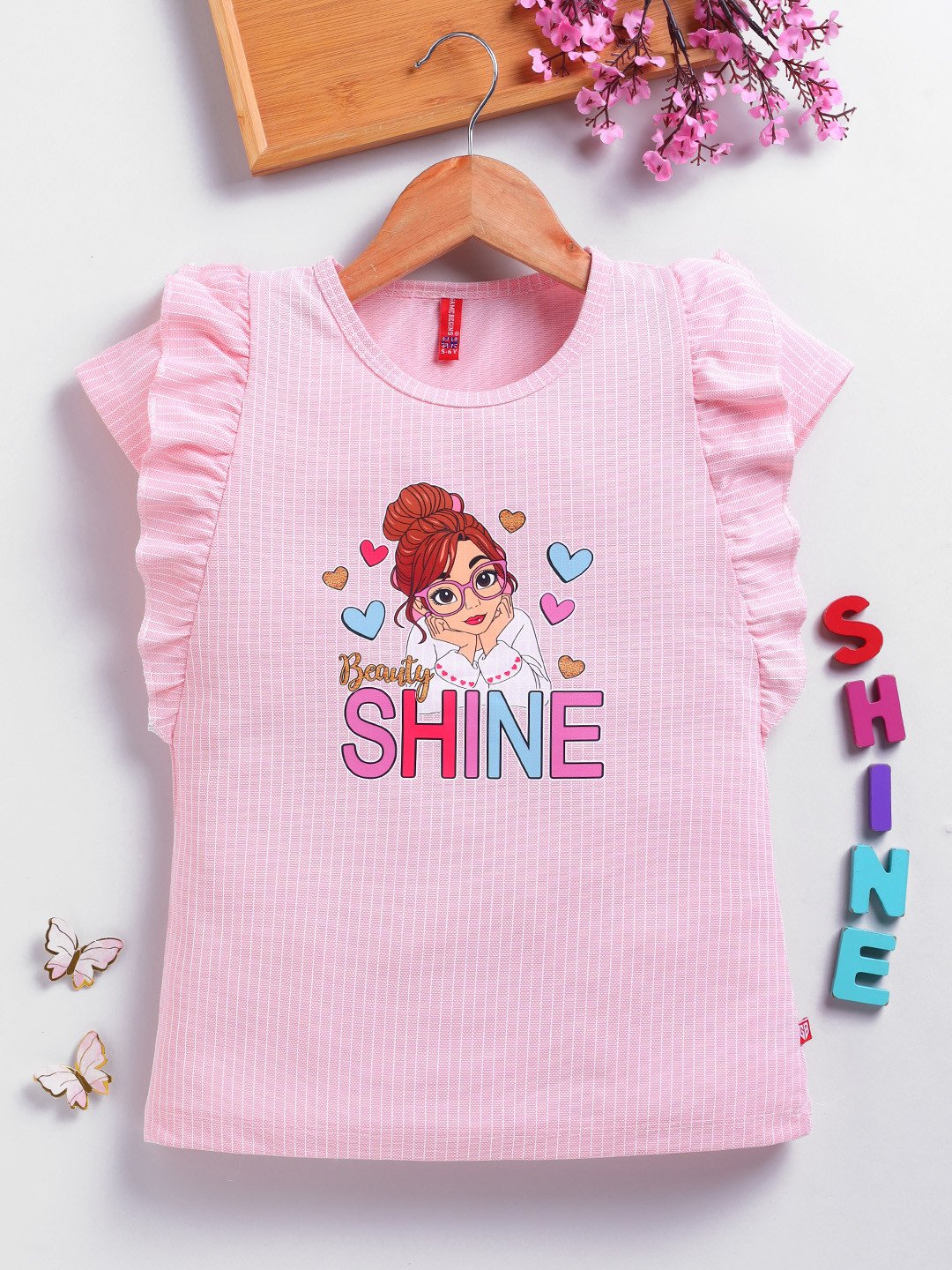 Here&Now X Game Begins Printed Ruffles Cap Sleeve Top