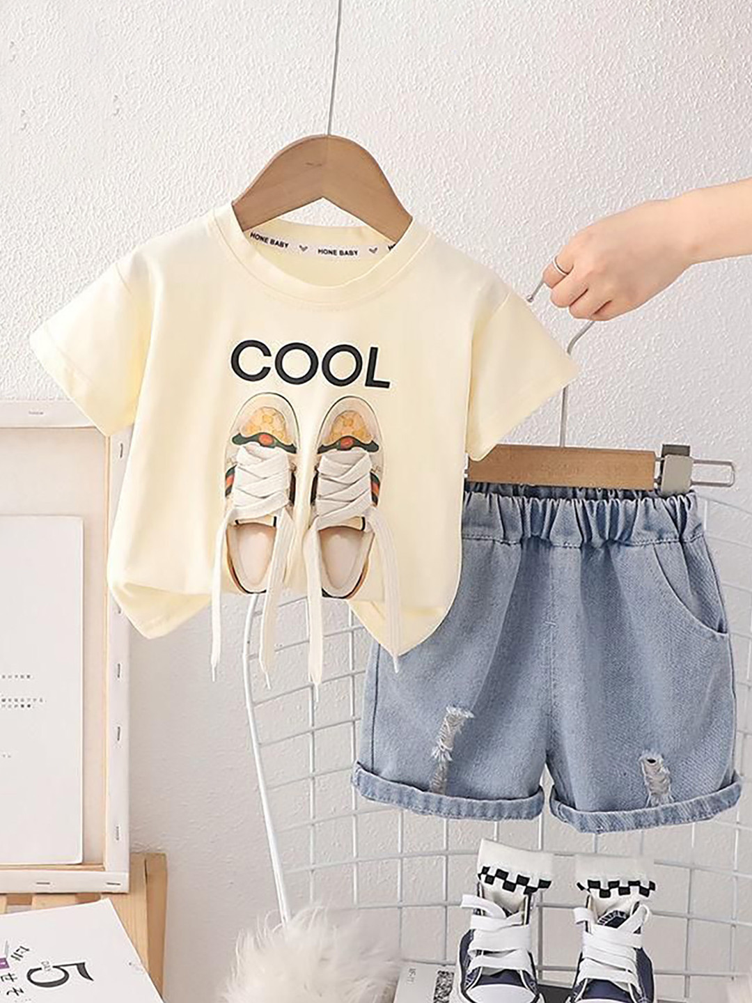 POP STREET KIDS Boy's Printed Round Neck T-shirt with Shorts