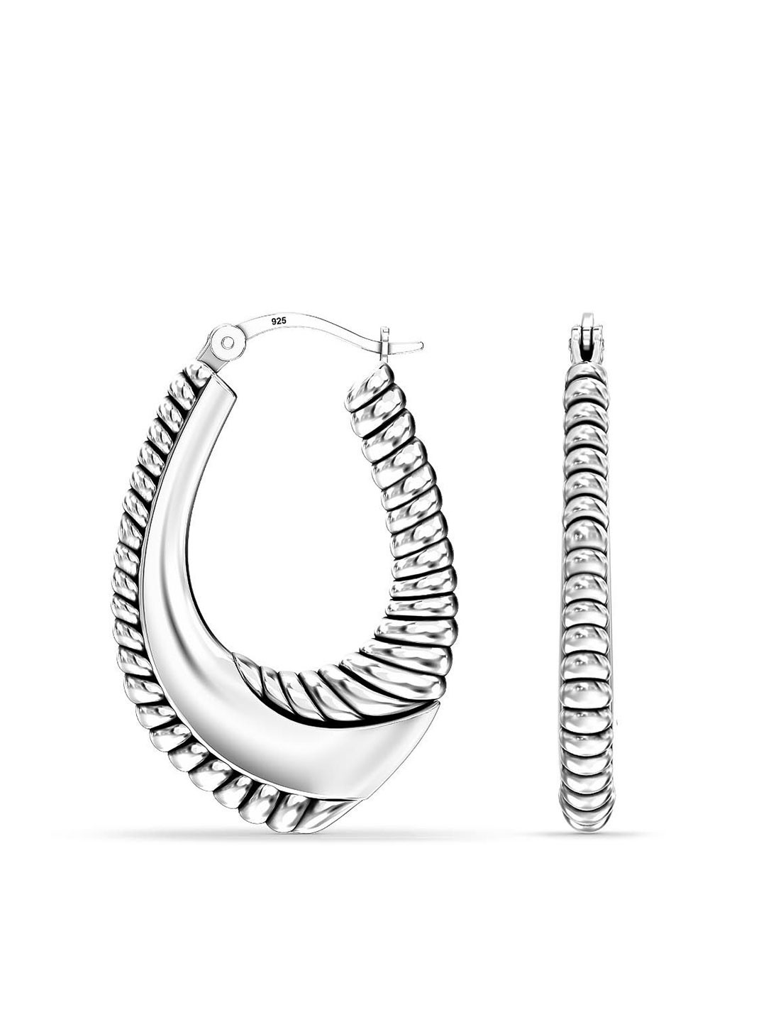 LeCalla 925 Sterling Silver Plated Contemporary Shaped ClickTop Hoop Earrings