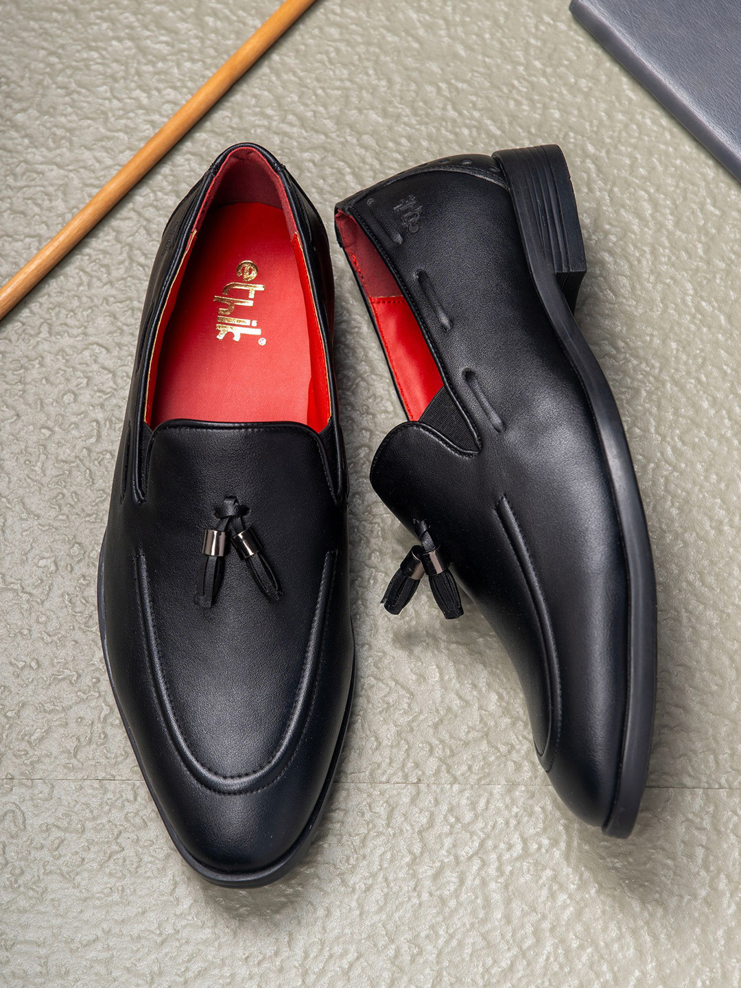 Ethik Men Black Tassel Tux Loafers for Formal Wear