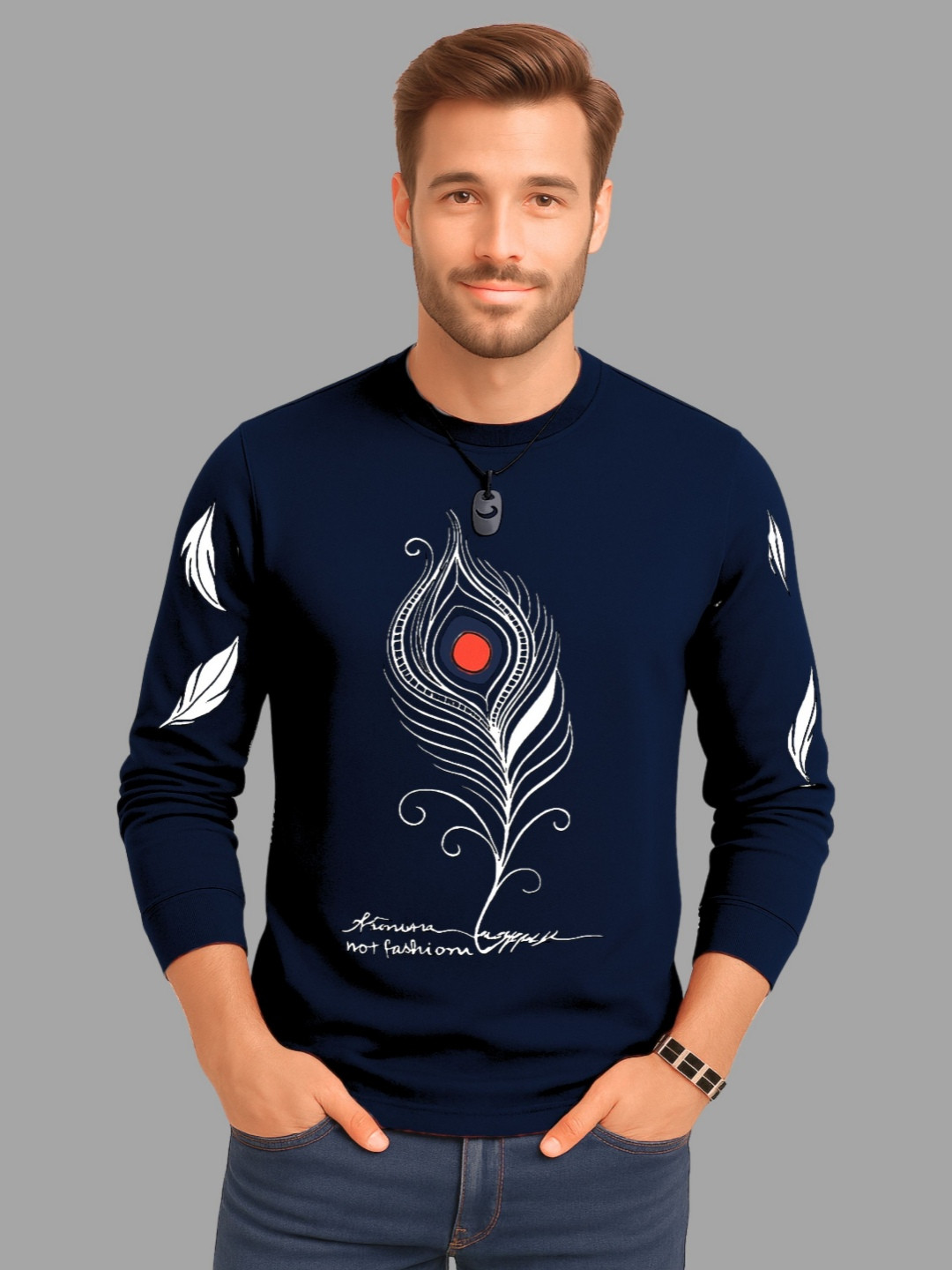 TICOSS Graphic Printed Long Sleeves Round Neck Cotton Regular Fit Casual T-shirt