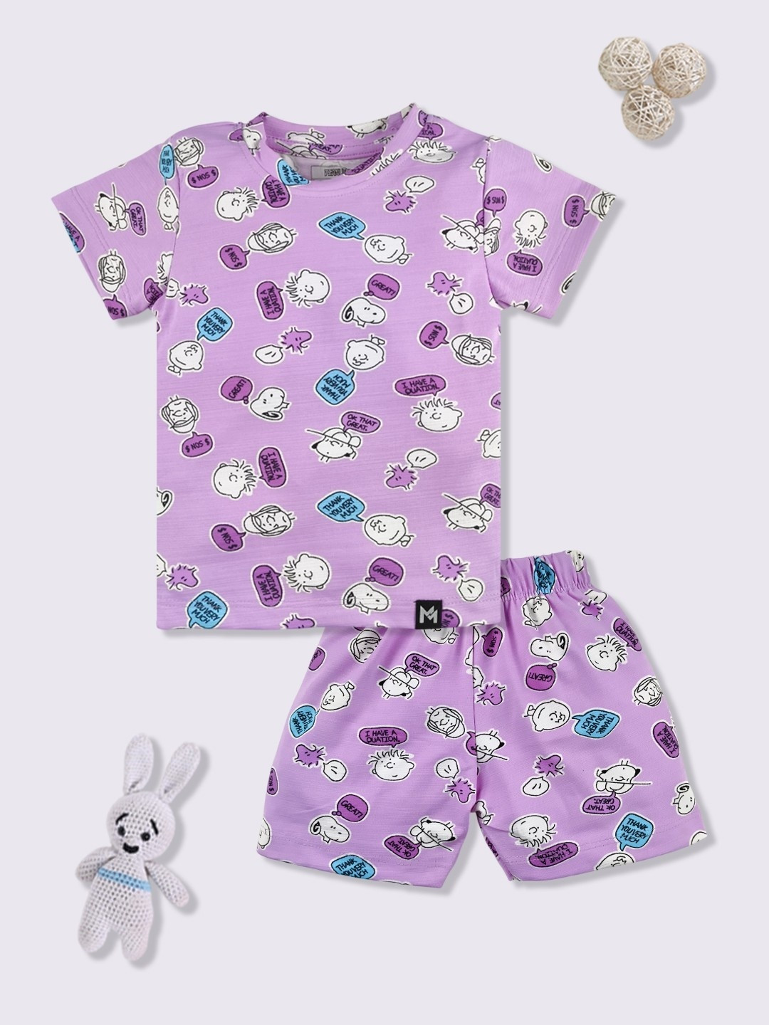 YK X Minute Mirth Infant Girls Peanuts Printed Top with Shorts