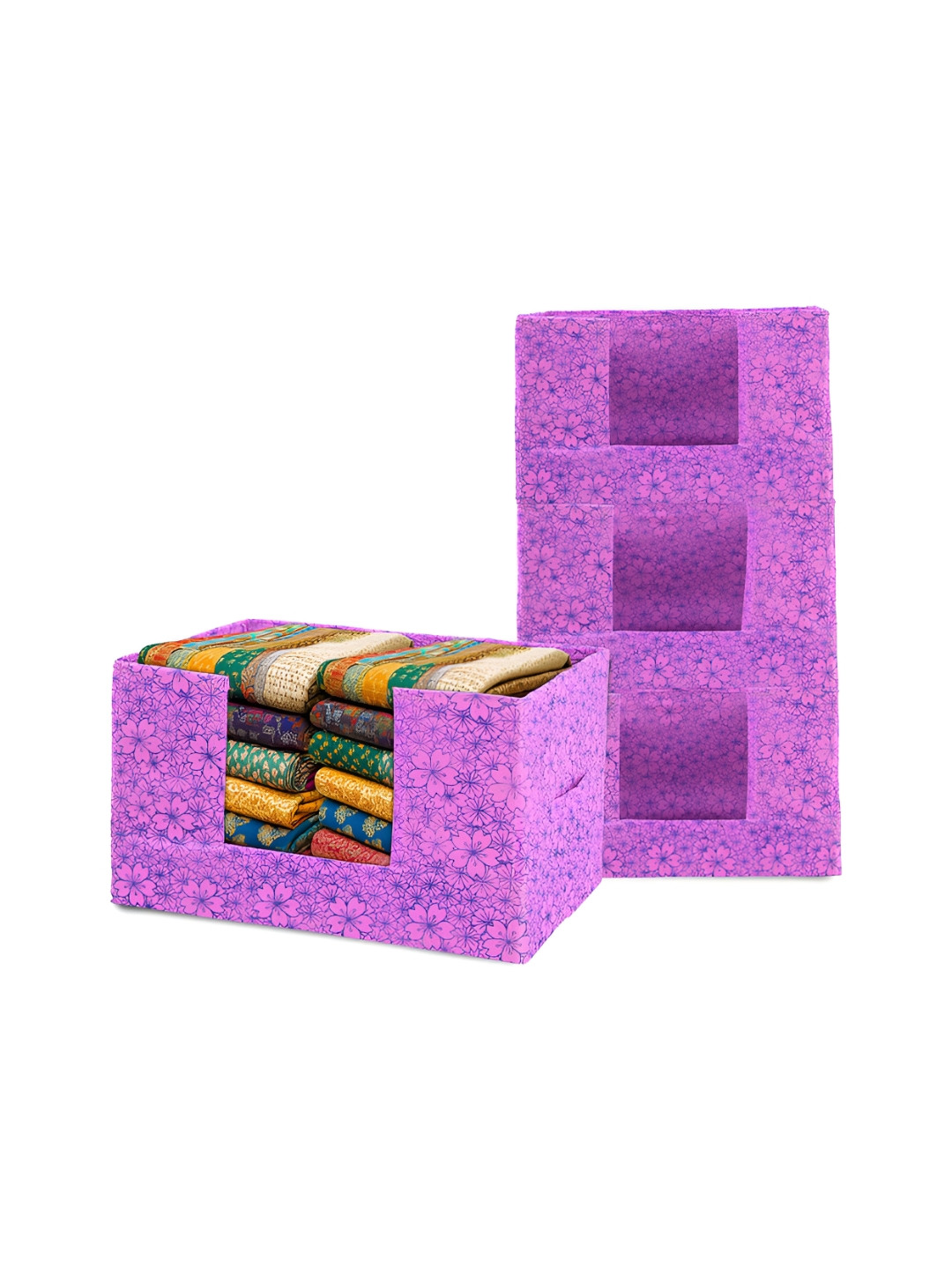 Aura 4 Pcs Purple Cloth Storage Wardrobe Drawer Storage Box with Handle