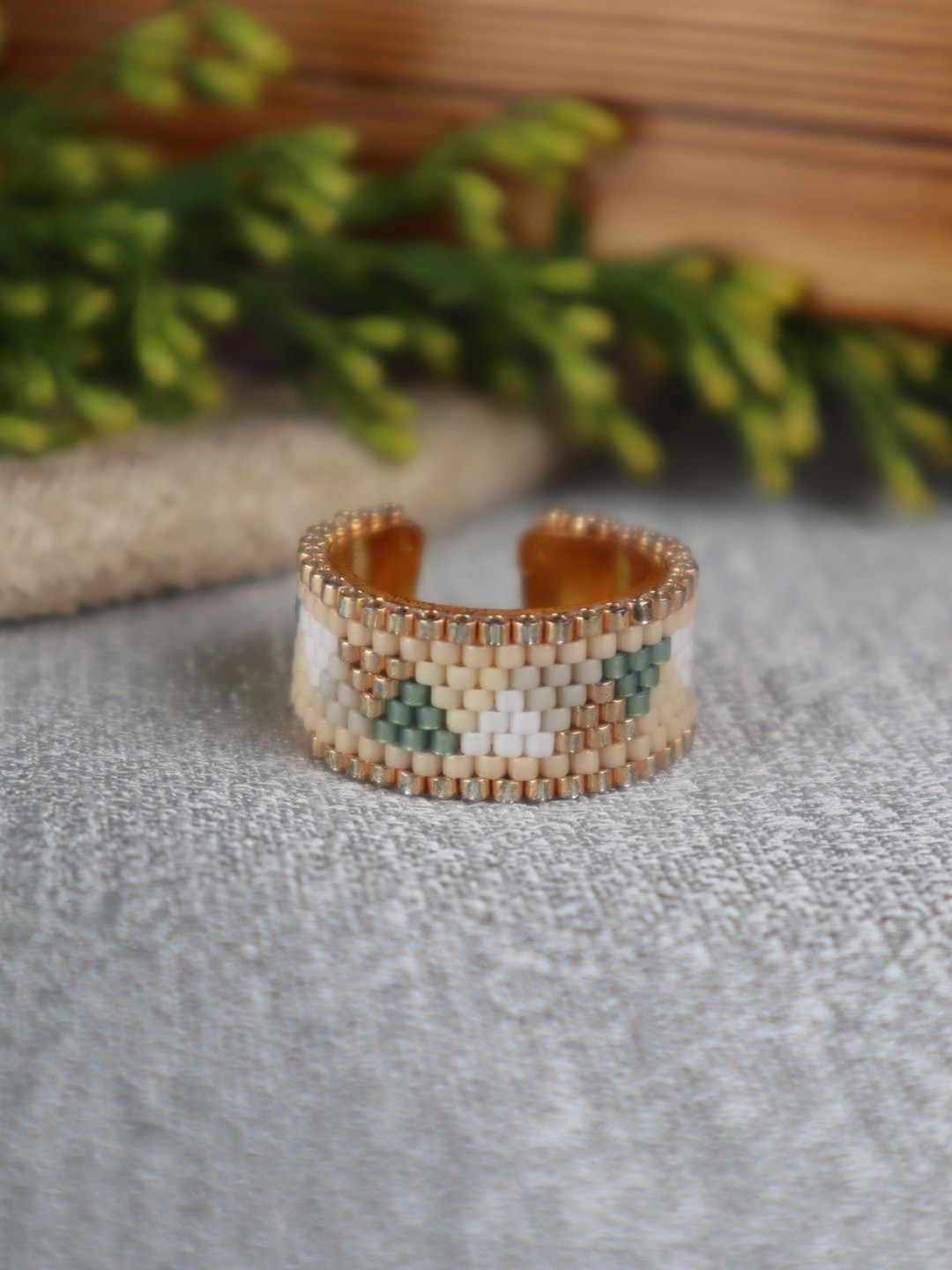 Threads & Beads Gold-Plated Love Triangle Beaded Adjustable Finger Ring